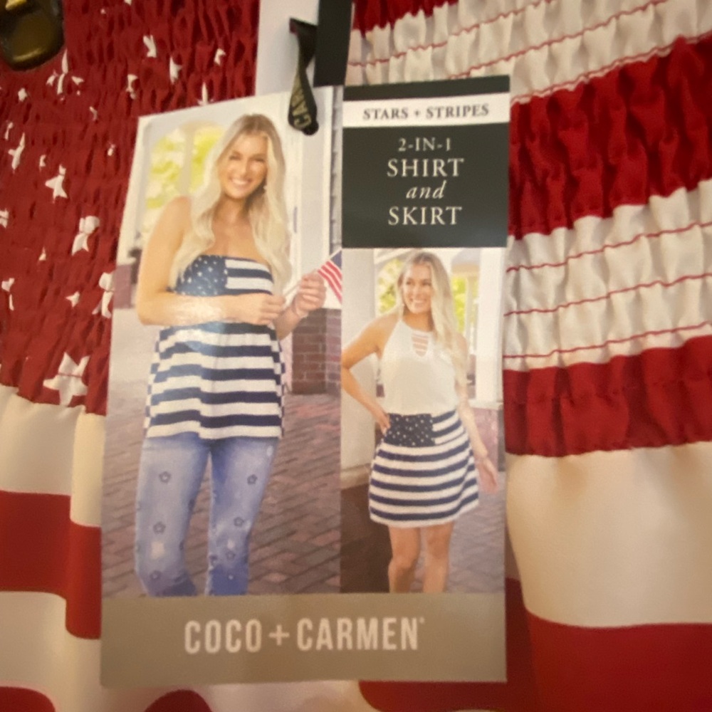 Patriotic! 🇺🇸 Coco + Carmen Red and White Smocked 2 in 1 Bubble Mini Skirt/shirt